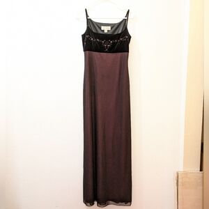 Anne Stanley Vintage Black Beaded Velvet top, long flowy dress, Women's 2